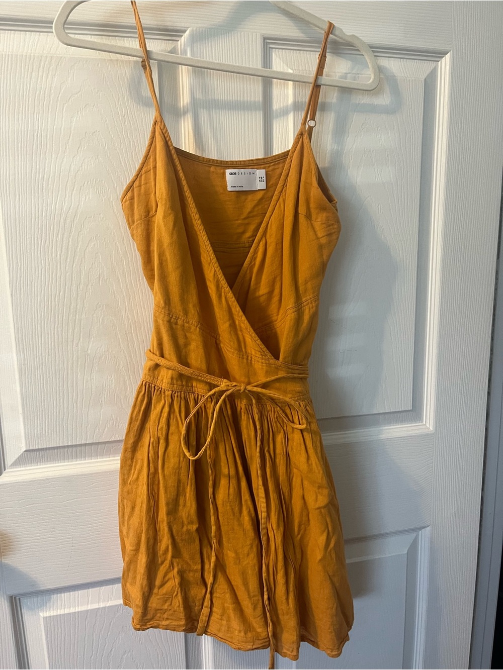 ASOS Mustard Wrap Mini Dress with Tie Waist